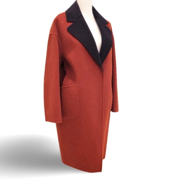 NAERSI Wool Coat | Soft Unstructured Comfort | Color-Block Rust & Navy - Picture 4 of 15